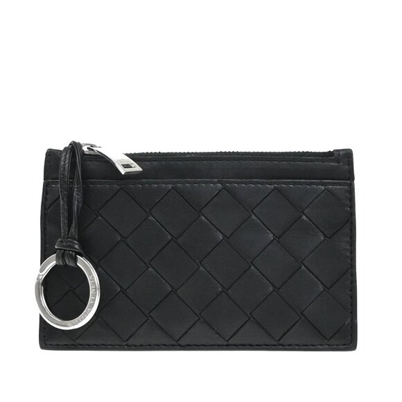BOTTEGA VENETA Logo Intrecciato Coin Case Wallet Leather Black Italy 65EF860